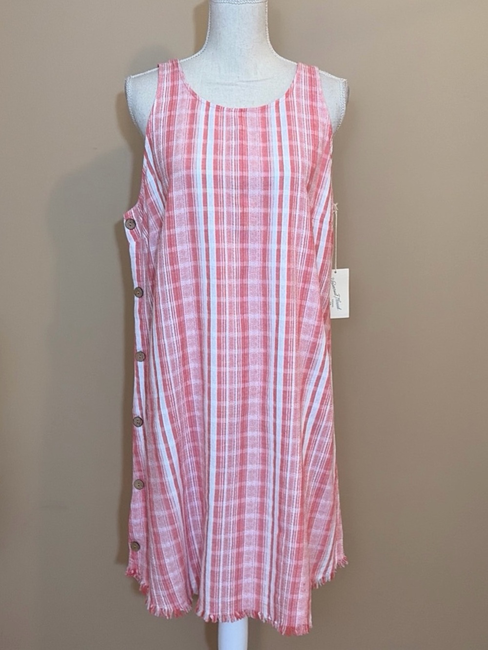 Universal Thread XL Pink White Stripe Sleeveless Shift Dress - Side Buttons